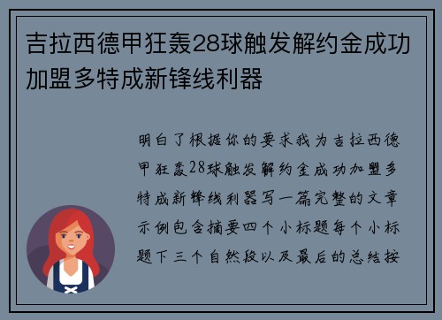 吉拉西德甲狂轰28球触发解约金成功加盟多特成新锋线利器